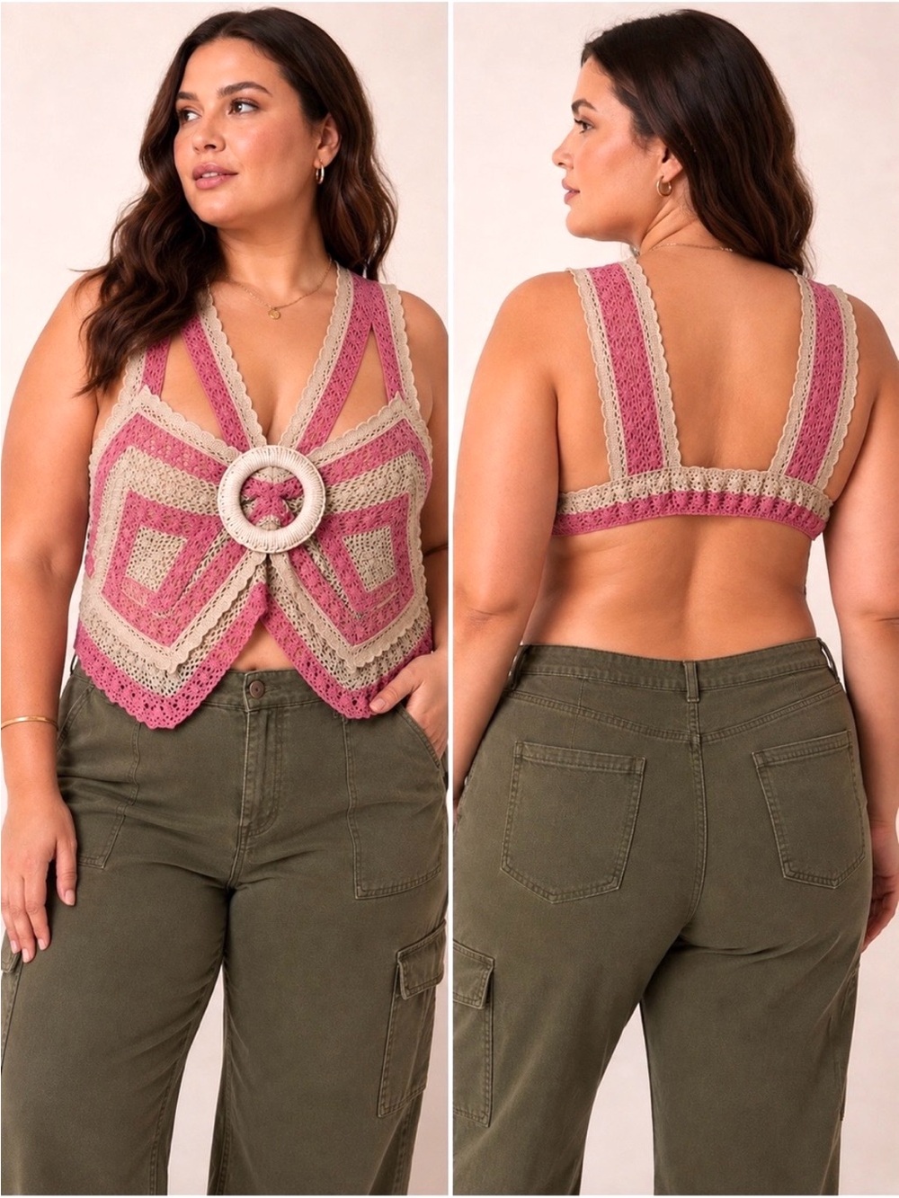 Anthropologie Let Me Be Crochet Open Back Crop Top XL NWT